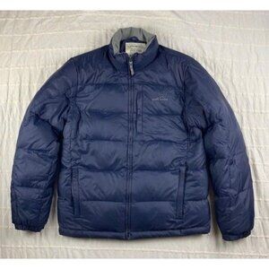 Eddie Bauer Premium Quality Goose Down Jacket Men's Size Large Blue Puffer Coat